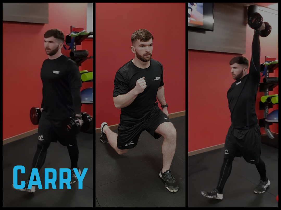 Carry / Loaded Movement - Farmers Walk, Walking Lunges, Waiters Carry
