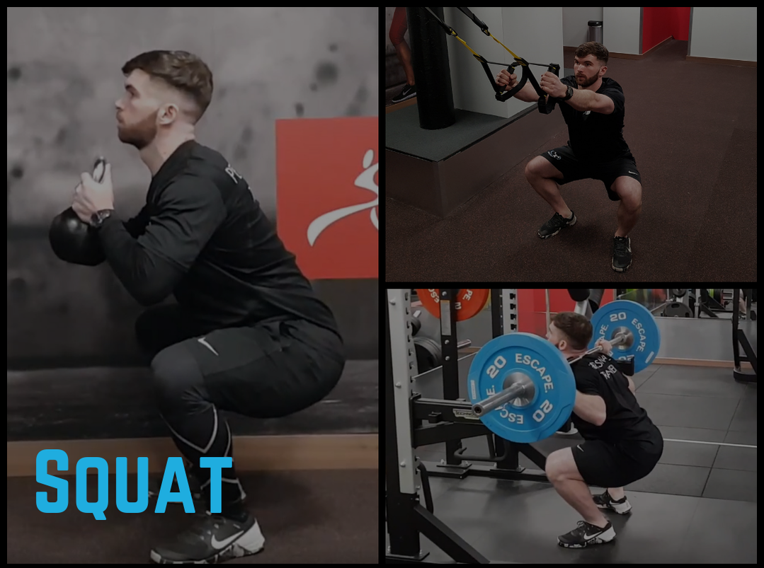 Squat pattern - Goblet squat, trx assisted squat, barbell back squat